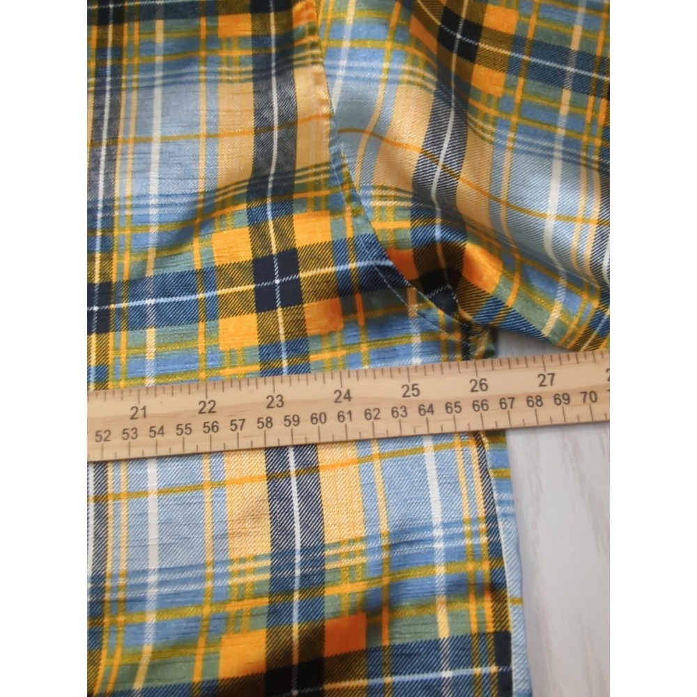 Trust Made Korea vintage men's XL blue yellow plaid Button front Shirt polyester - Picture 4 of 12